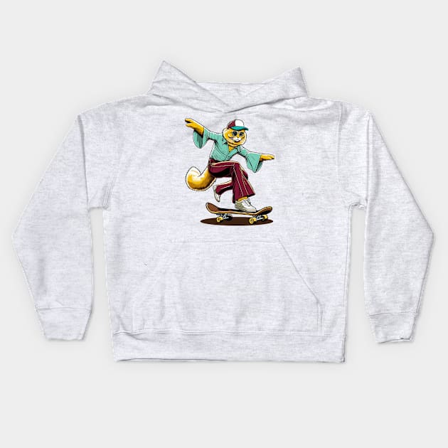 Retro Cat Skateboarder - Vintage Style Illustration Kids Hoodie by TimeWarpWildlife